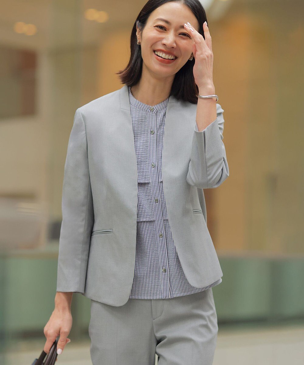 J.PRESS LADIES S 【セットアップ対応・人気素材】コットンFITTY ノーカラー ジャケット 