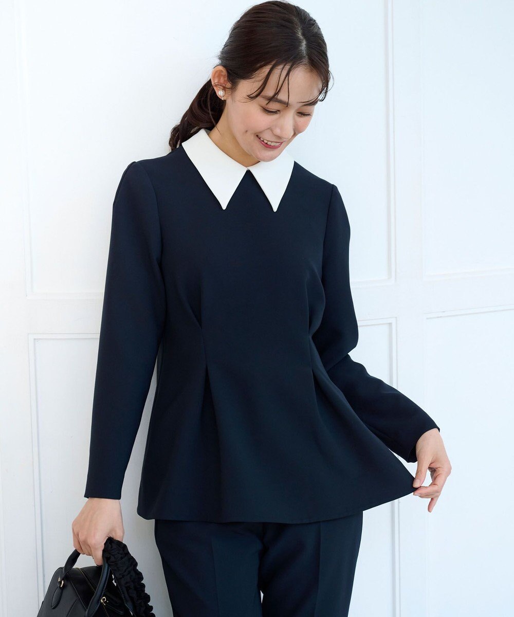組曲 S 【KUMIKYOKU NAVY】コンフォータブルドレープ 襟付きブラウス 