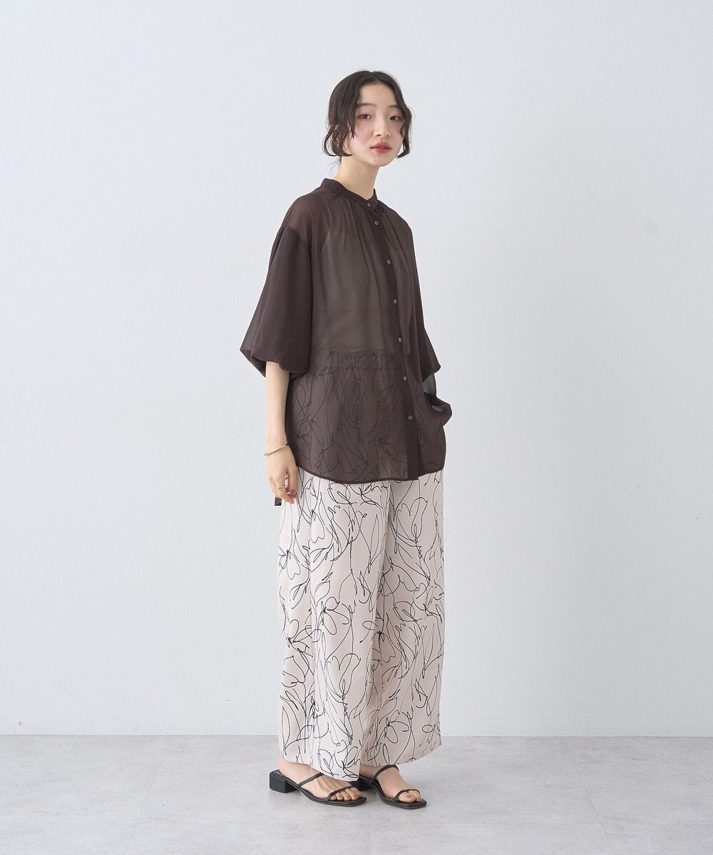 earth music&ecology バルーンスリーブシアーシャツ 