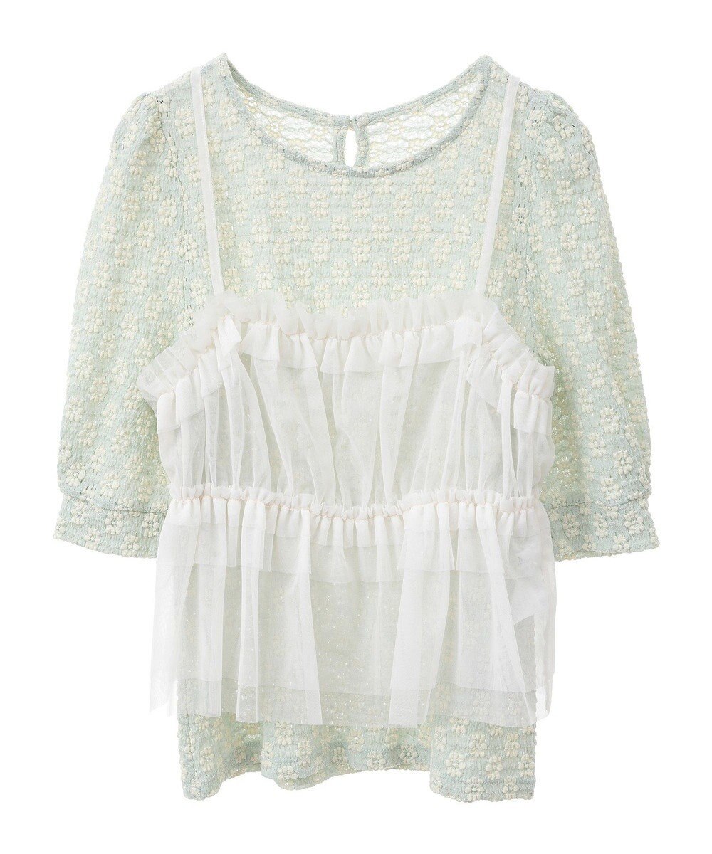 earth music&ecology ＳＥＴ２点フラワープルオーバー＋チュールビスチェ 