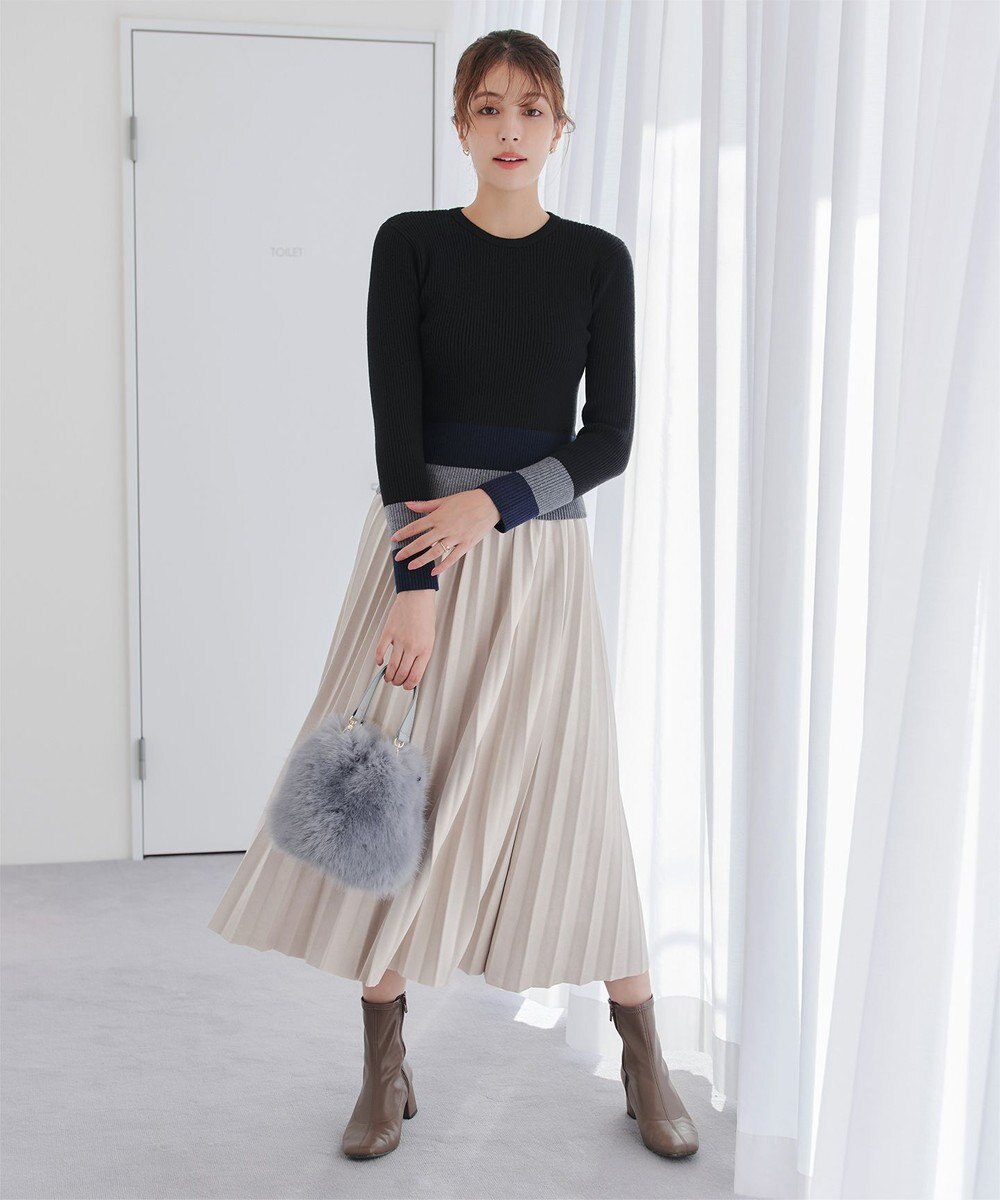 Tiaclasse 【洗える】マルチ配色ニットトップス 