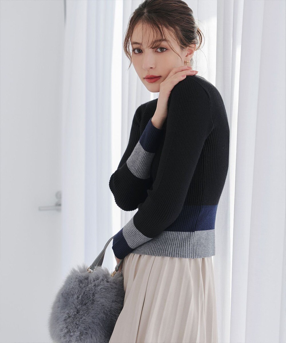 Tiaclasse 【洗える】マルチ配色ニットトップス 