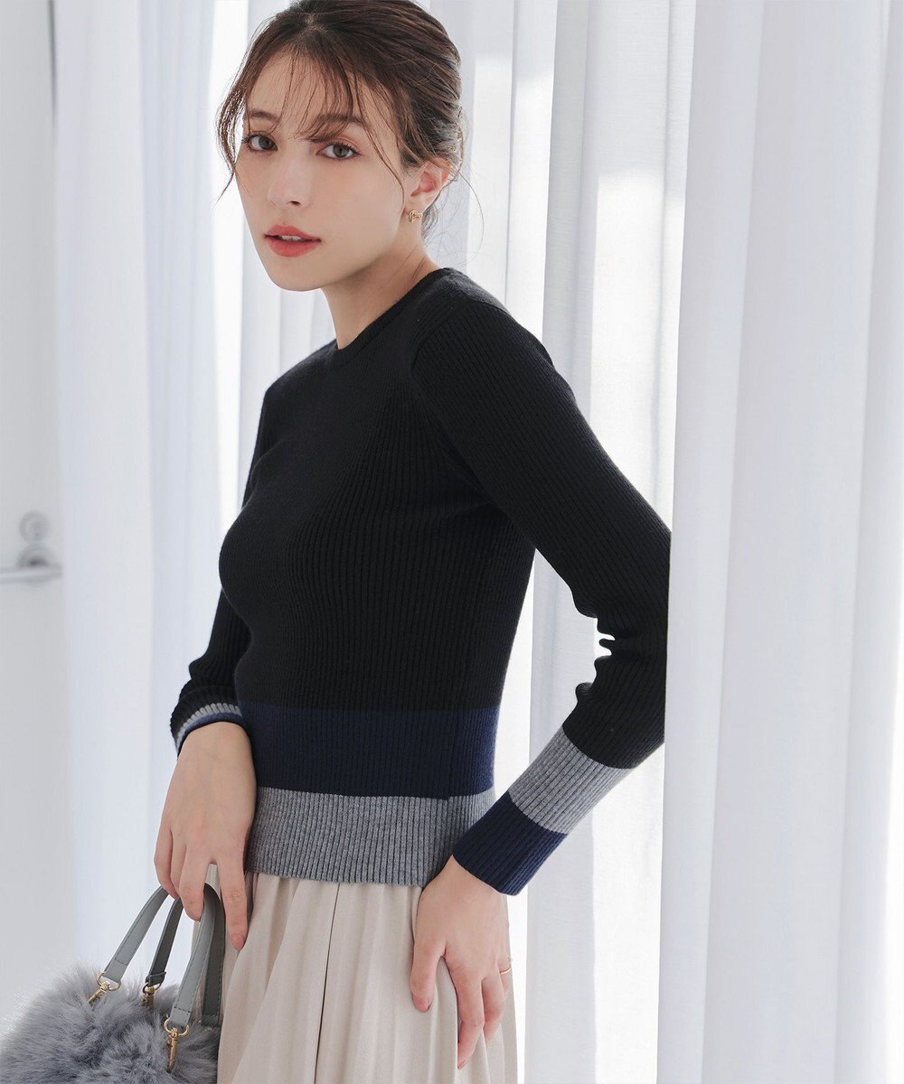 Tiaclasse 【洗える】マルチ配色ニットトップス 