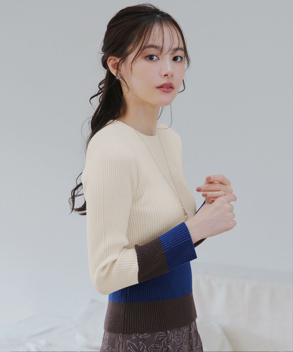 Tiaclasse 【洗える】マルチ配色ニットトップス 