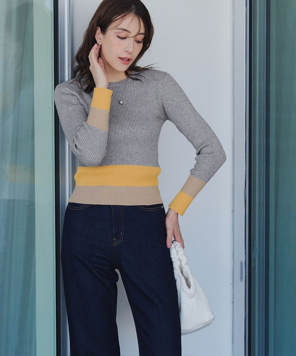 Tiaclasse 【洗える】マルチ配色ニットトップス 