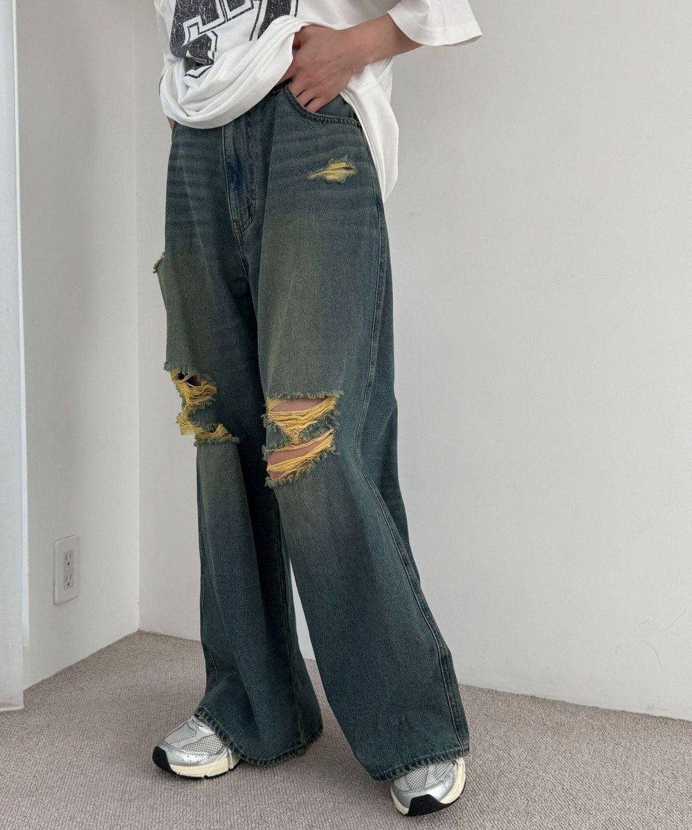 WEGO ダメージワイドデニムパンツ 