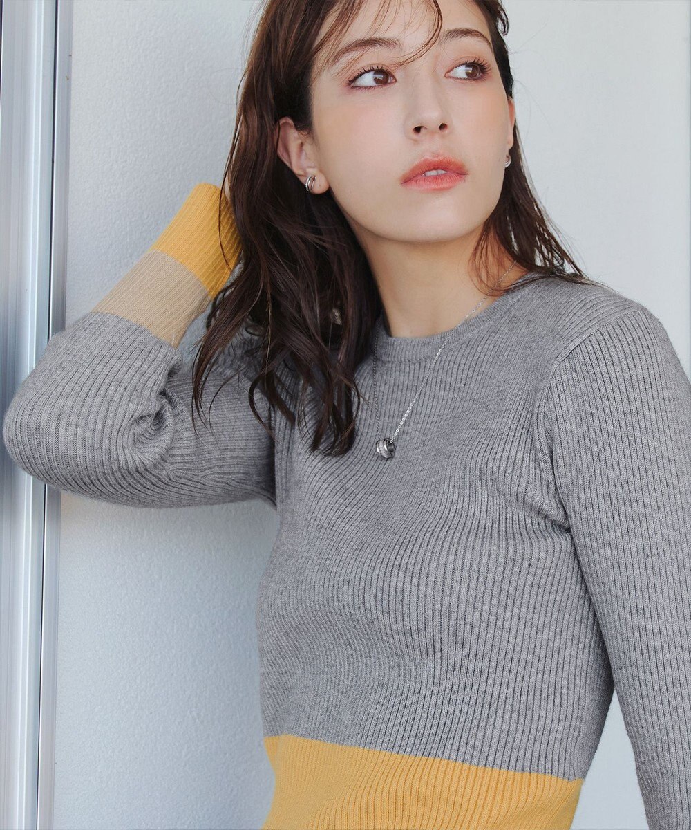 Tiaclasse 【洗える】マルチ配色ニットトップス 