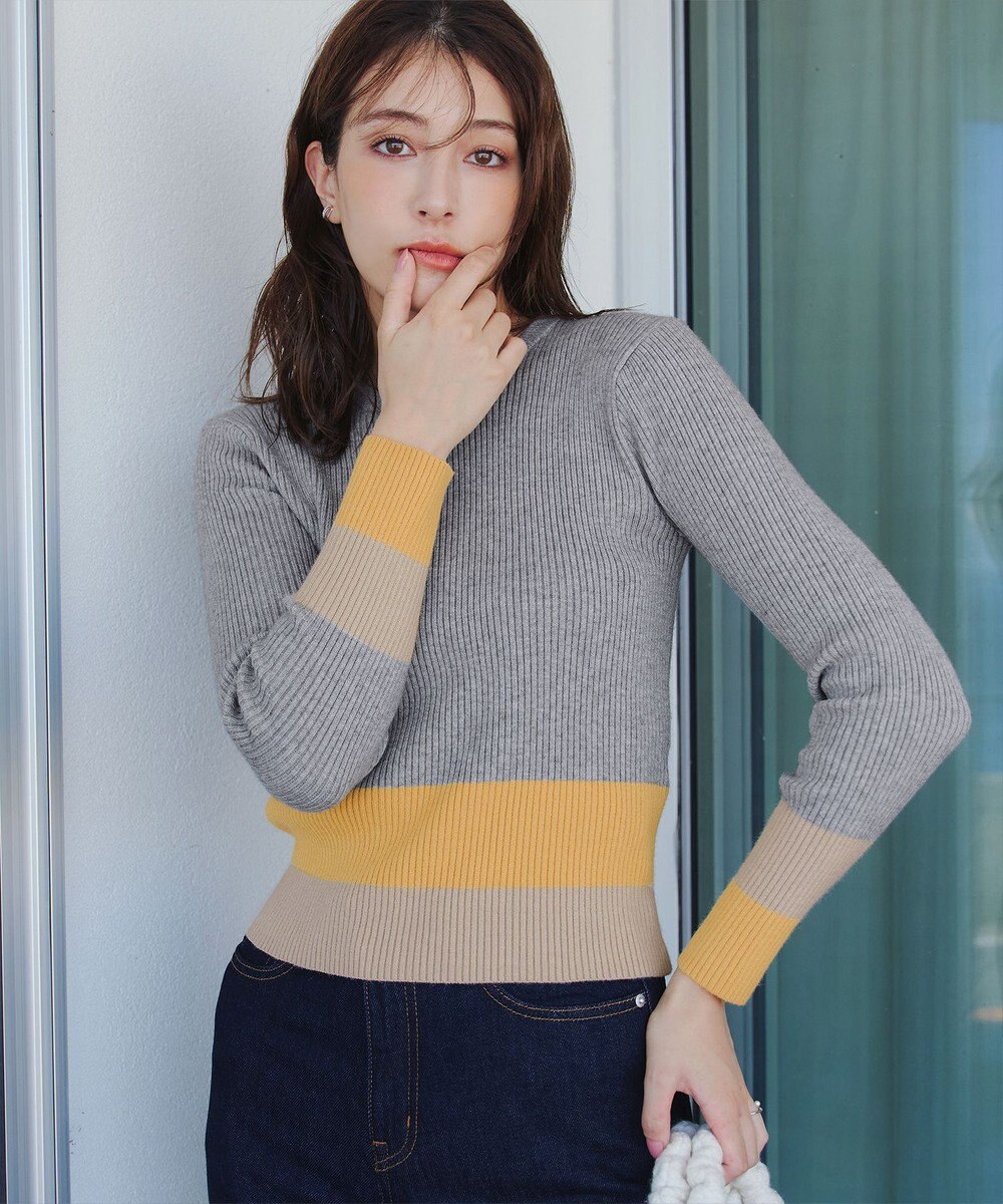 Tiaclasse 【洗える】マルチ配色ニットトップス 