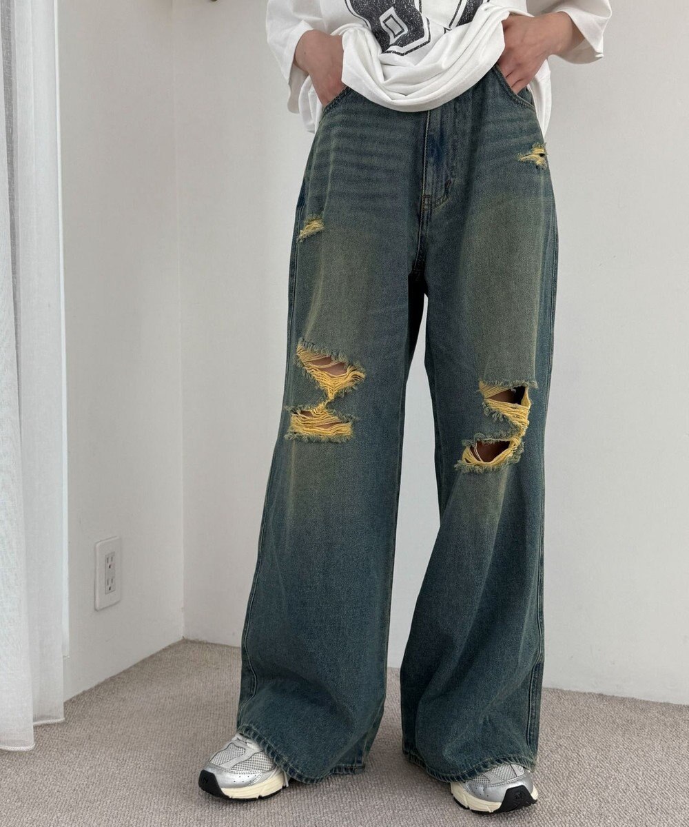 WEGO ダメージワイドデニムパンツ 