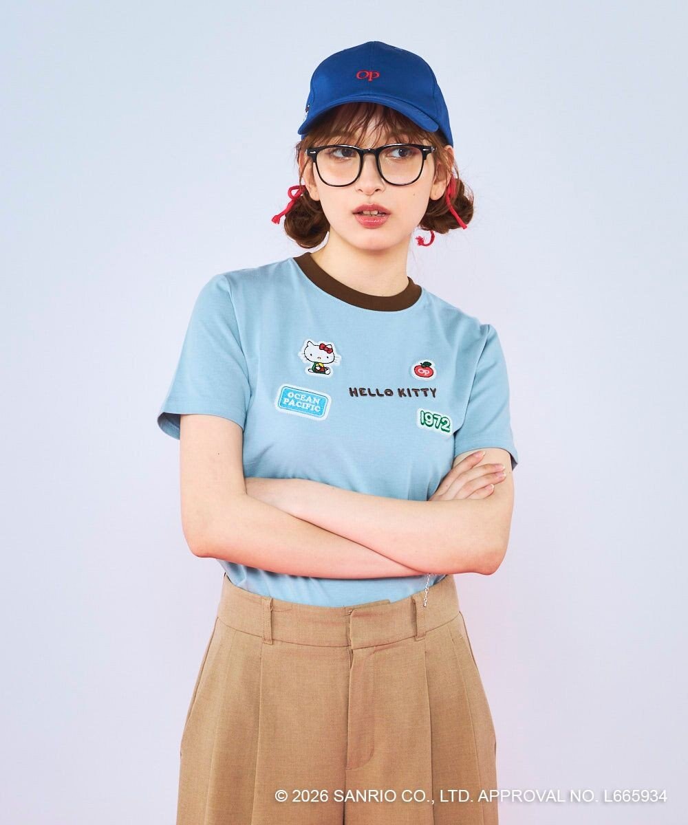 OP／FILA 【Ocean Pacific×ハローキティ】ワッペンリンガーチビTシャツ 