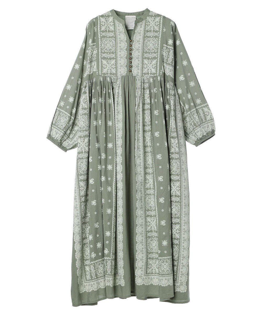 CRAFT STANDARD BOUTIQUE インド綿パネル柄ウエスト切り替えボリュームワンピース 