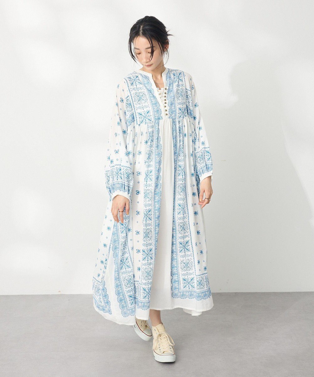 CRAFT STANDARD BOUTIQUE インド綿パネル柄ウエスト切り替えボリュームワンピース 