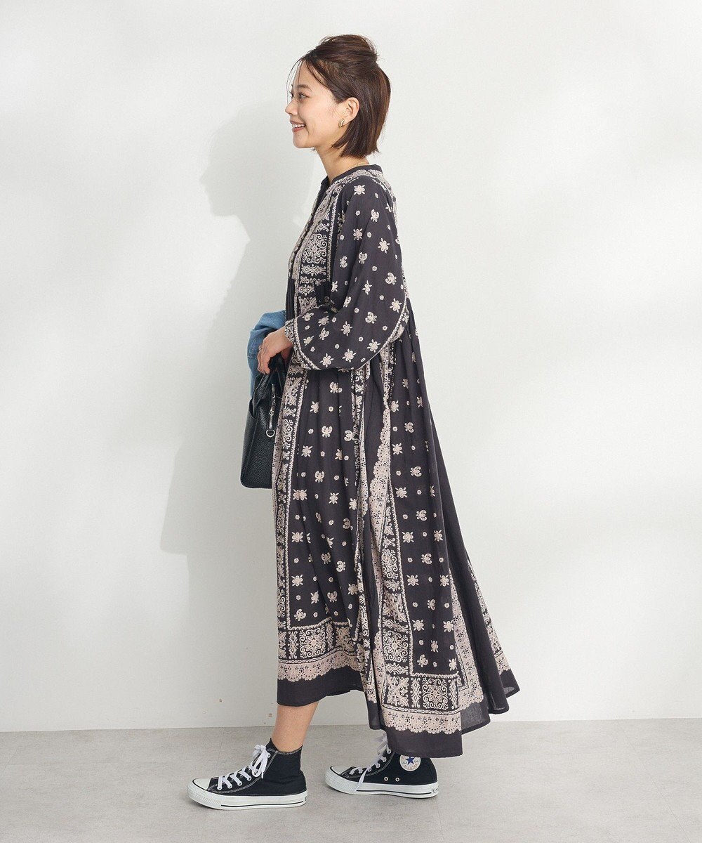 CRAFT STANDARD BOUTIQUE インド綿パネル柄ウエスト切り替えボリュームワンピース 