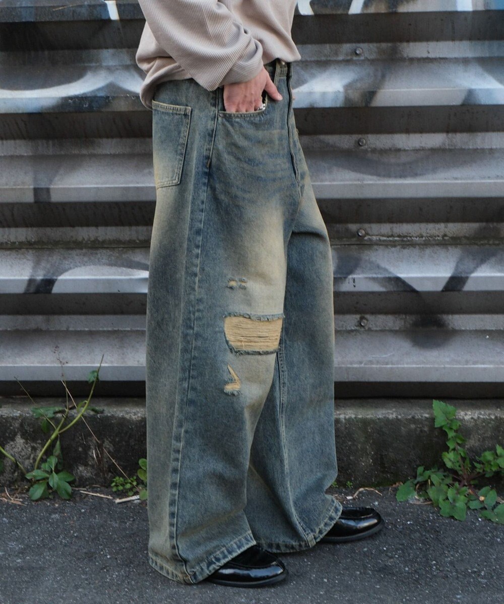 WEGO スーパーバギーダメージデニムパンツ 