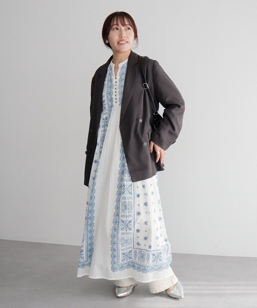 CRAFT STANDARD BOUTIQUE インド綿パネル柄ウエスト切り替えボリュームワンピース 