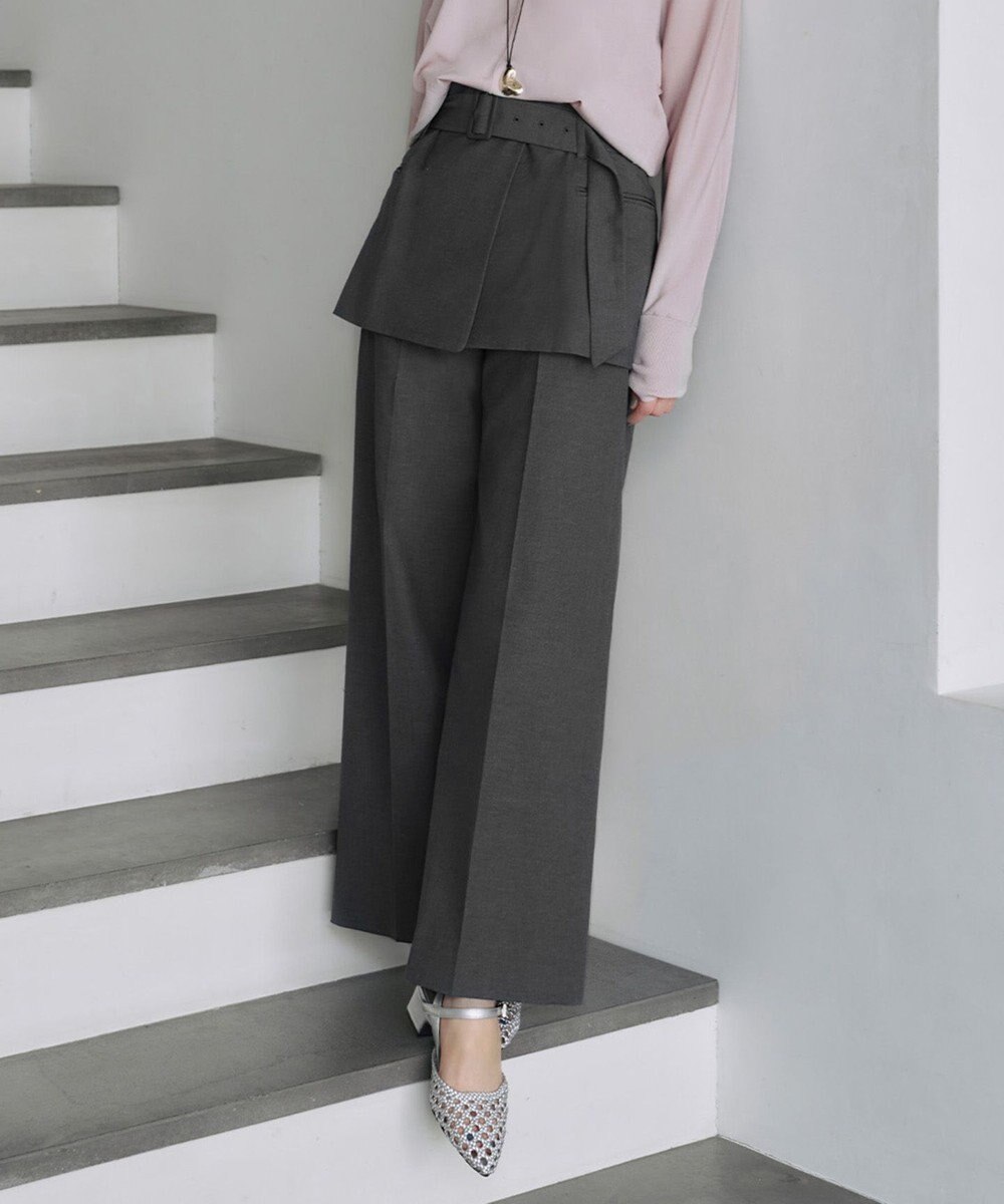 ICB L 【接触冷感・UVケア・撥水・洗える】LooseWeave  スカートレイヤードワイドパンツ 