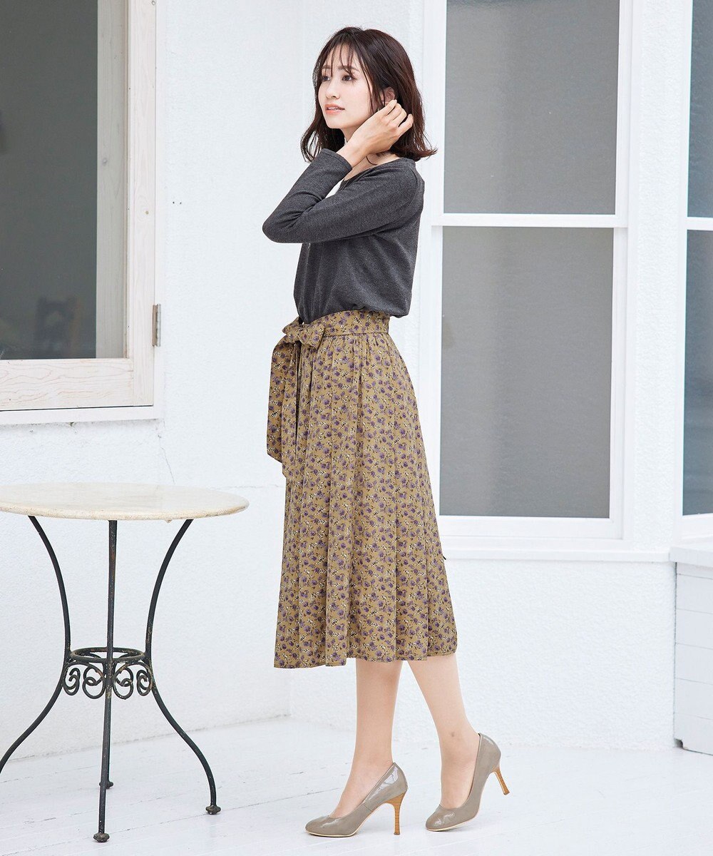 Tiaclasse 【洗える】1枚でコーディネートが決まる花柄ニットドッキングワンピース 