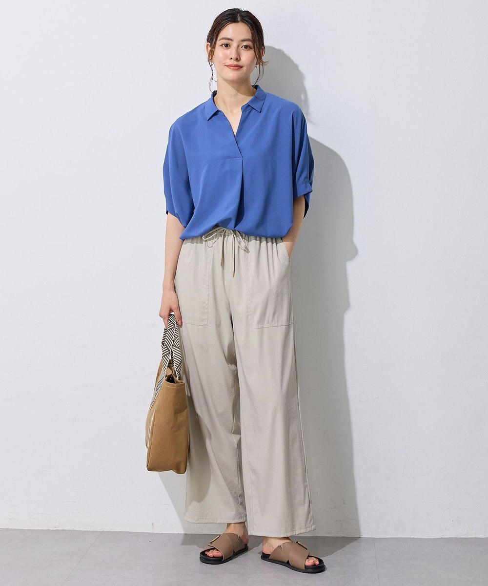 ANY 【新色追加】スキッパーネック袖タックブラウス 