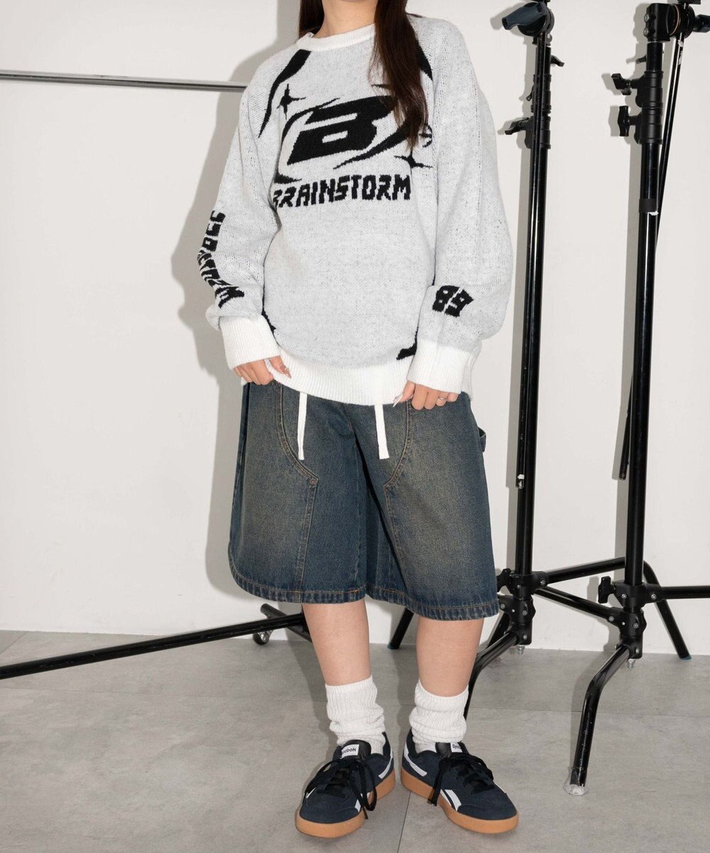 WEGO 配色スポーツグラフィックフラッフィーニットプルオーバー 