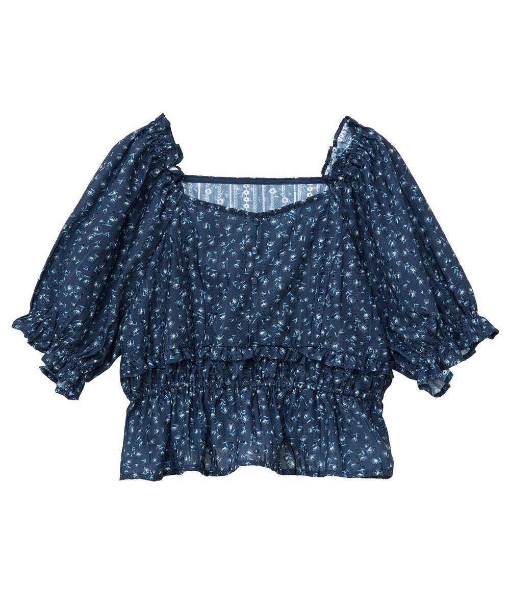 earth music&ecology フラワー刺繍フリルヘムブラウス 