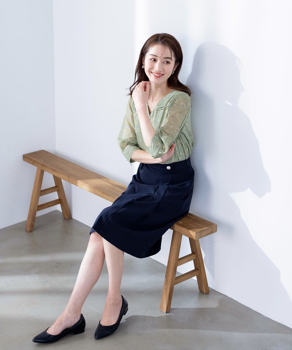 Tiaclasse L 【洗える】花柄Vネックブラウス 