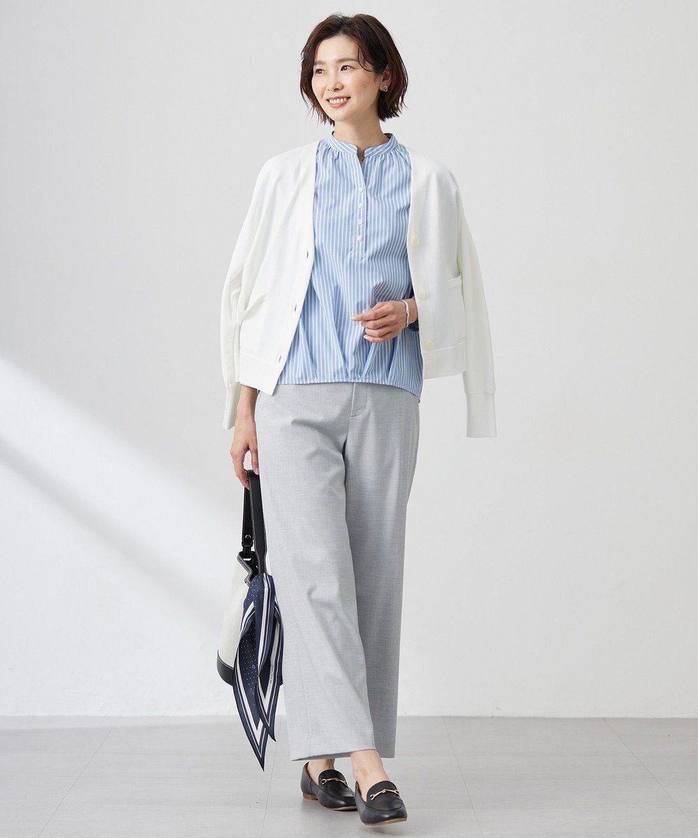 J.PRESS LADIES 【洗える・接触冷感・UVケア】エステネージュストライプ コクーン ブラウス 