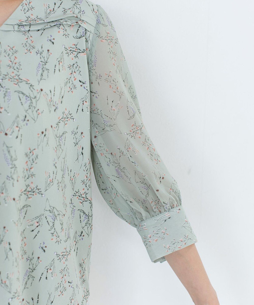 Tiaclasse L 【洗える】花柄Vネックブラウス 