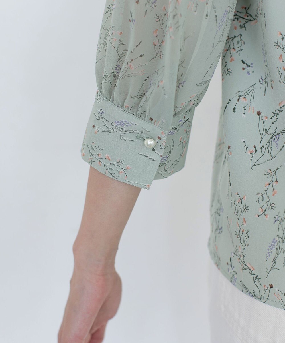 Tiaclasse L 【洗える】花柄Vネックブラウス 