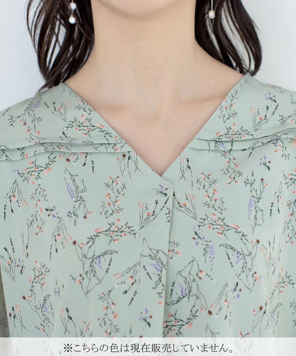 Tiaclasse L 【洗える】花柄Vネックブラウス 