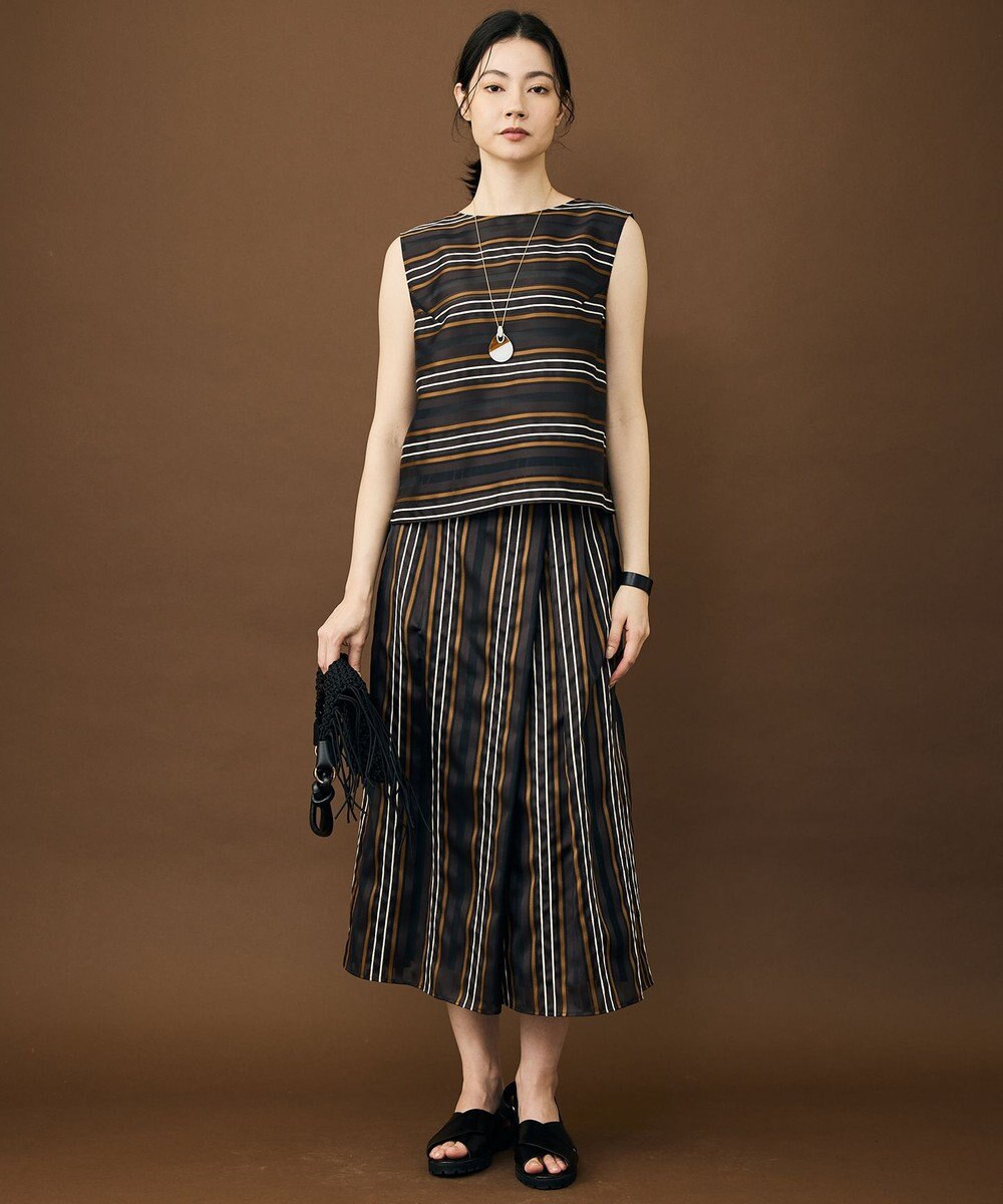 自由区 マルチストライプジャカードノースリーブ ブラウス 