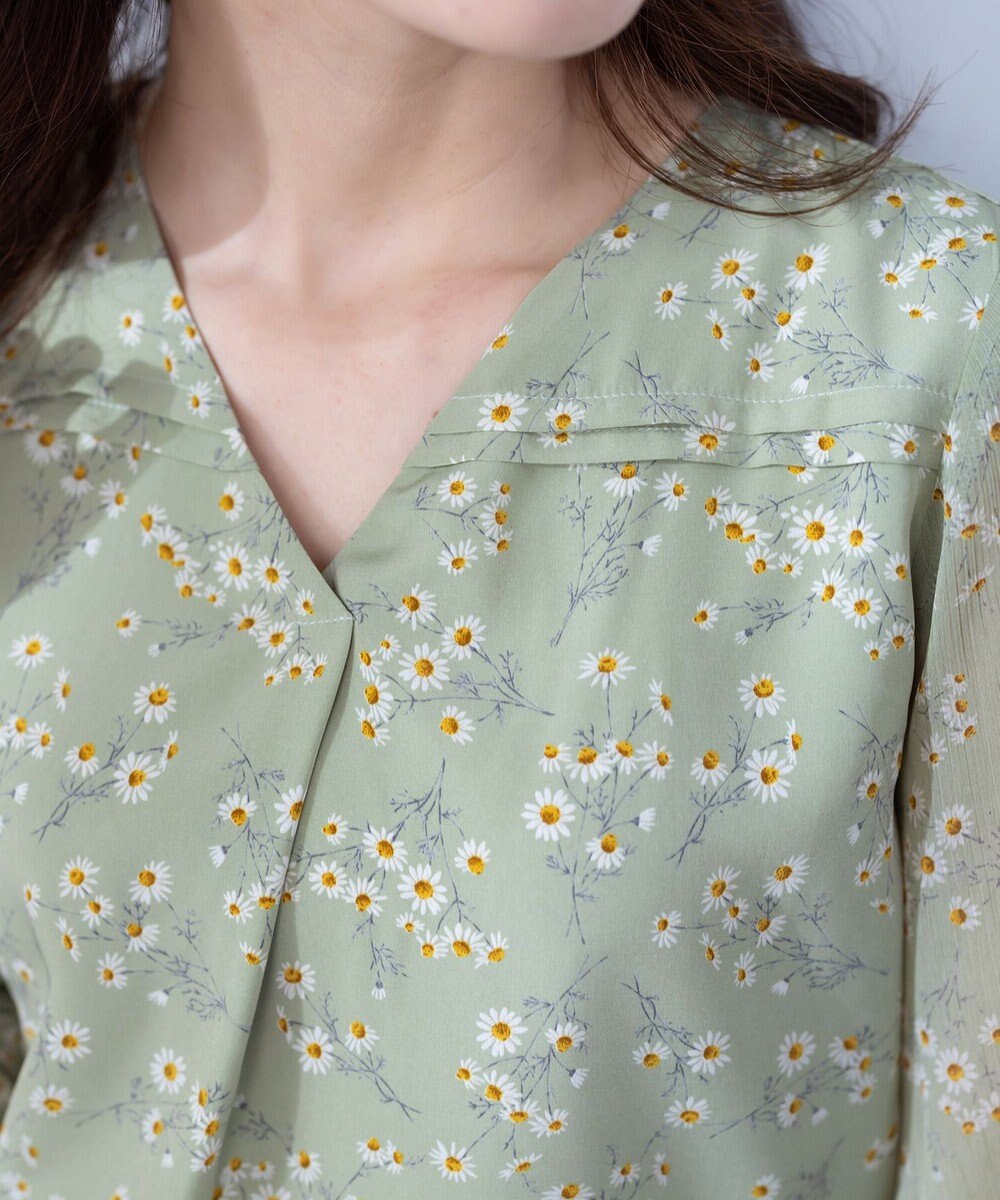 Tiaclasse L 【洗える】花柄Vネックブラウス 