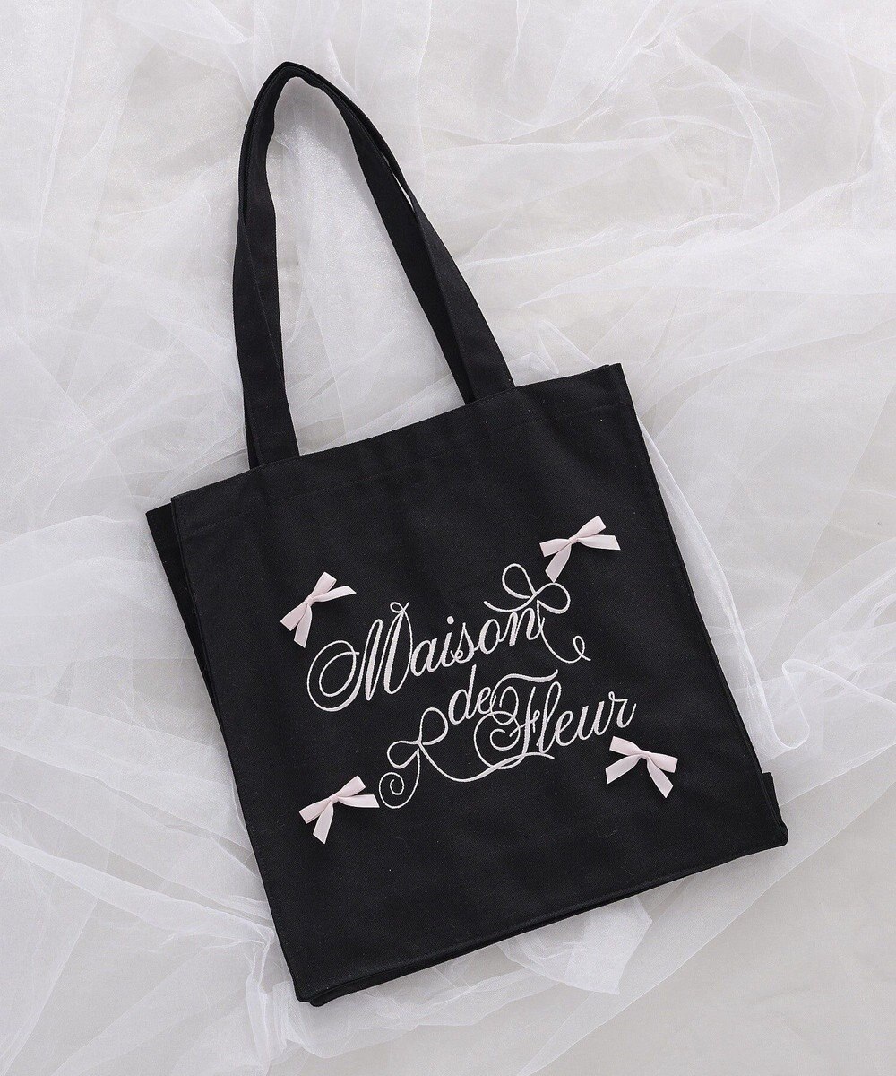 Maison de FLEUR リボンブランドロゴ刺繍スクエアトートバッグ 