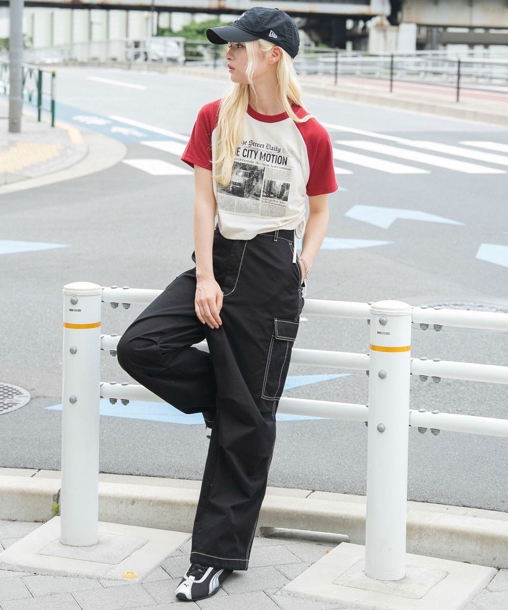 WEGO グラフィックサイドリボンドロストショートT 