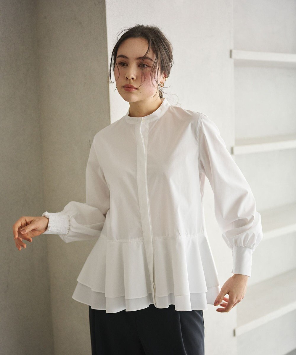 #Newans 【シワになりにくい/洗濯機可能】ダブルフリルヘムシャツ 