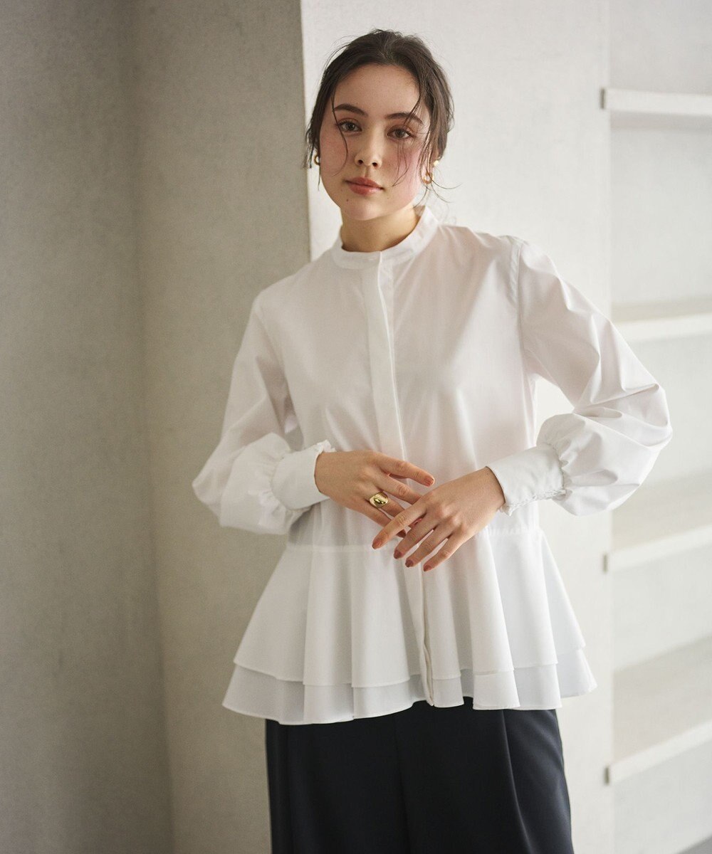 #Newans 【シワになりにくい/洗濯機可能】ダブルフリルヘムシャツ 