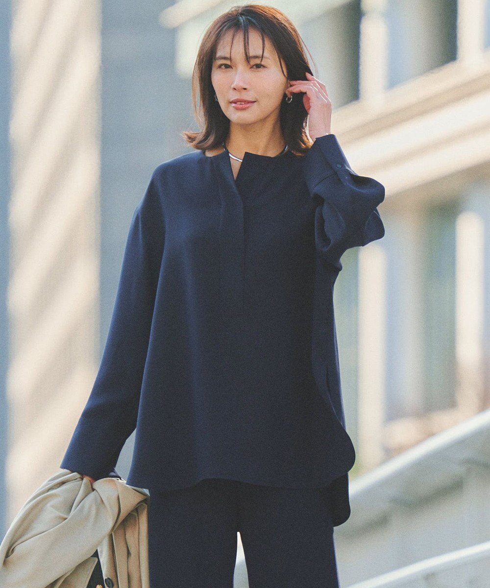 UNFILO L 【セットアップ着用可】ドライダブルクロス スキッパーブラウス 