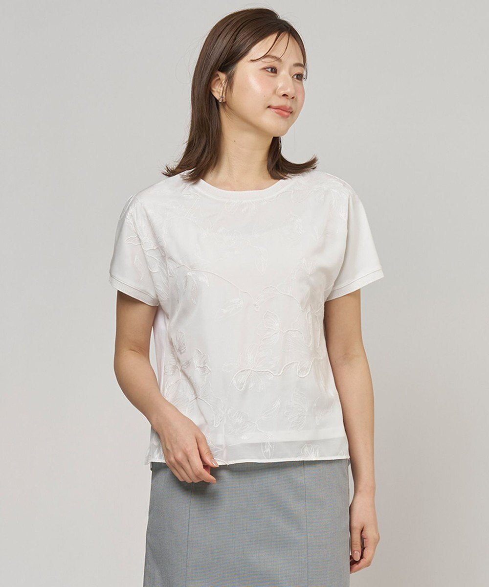 J.PRESS LADIES 【一枚で着映え】シアーエンブロイダリー カットソー 