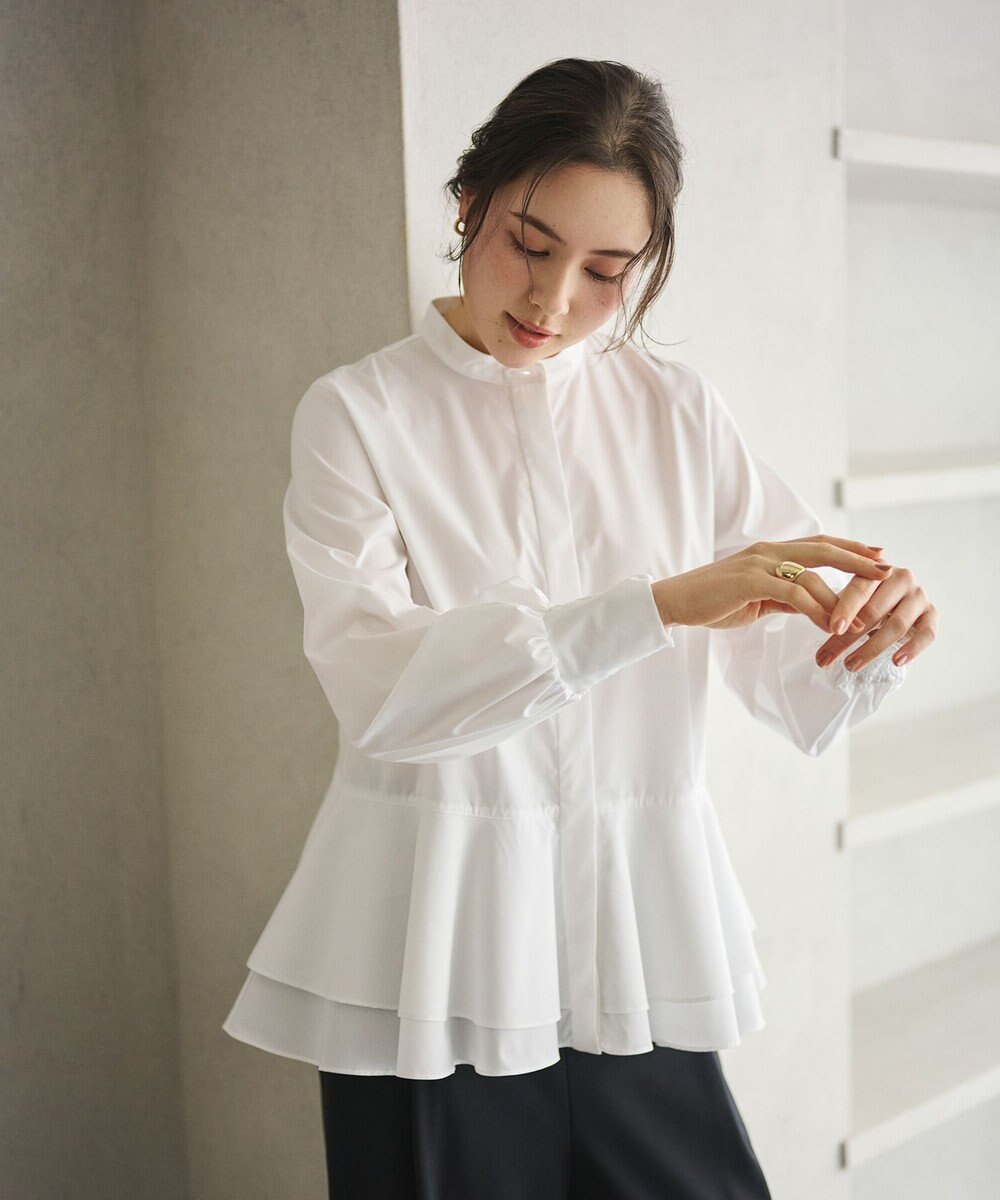 #Newans 【シワになりにくい/洗濯機可能】ダブルフリルヘムシャツ 