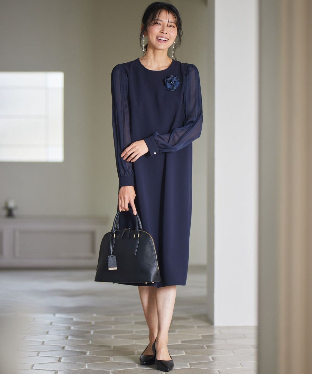 23区 【セットアップ対応】トリアセダブルジョーゼット シフォンスリーブ ワンピース 