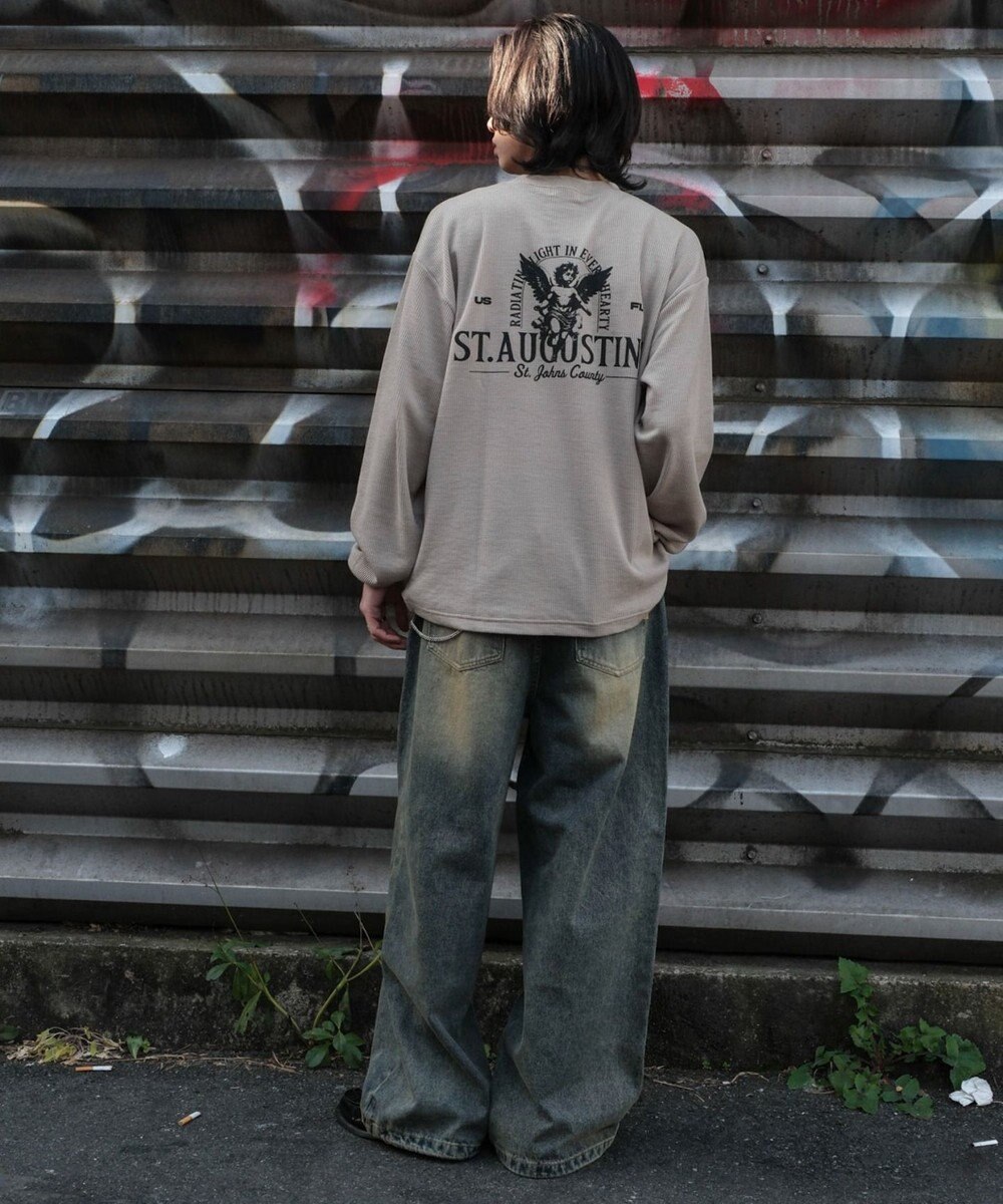 WEGO ワッフルグラフィックT（LS） 