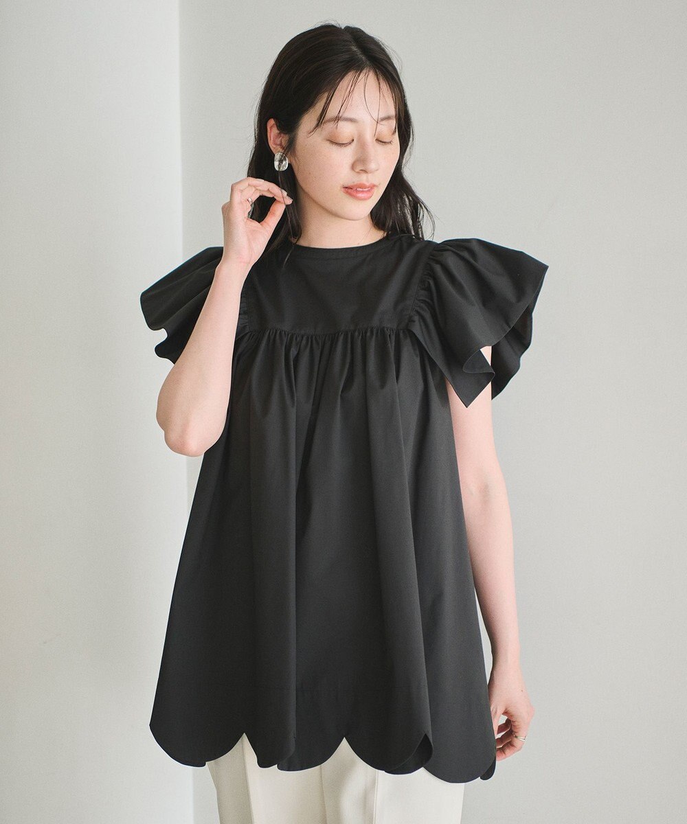 #Newans 【イージーケア】スカラップヘムチュニックブラウス 