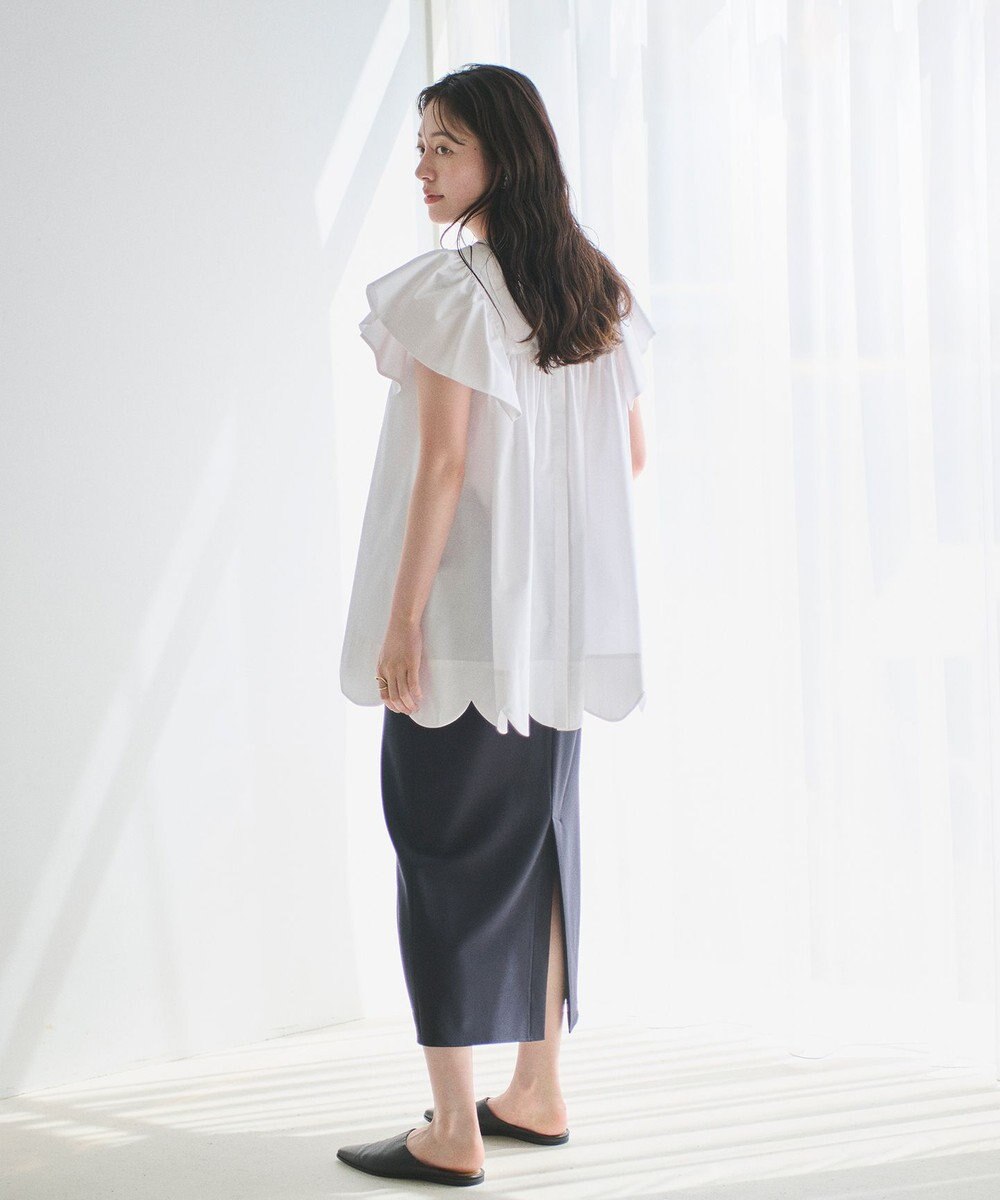 #Newans 【イージーケア】スカラップヘムチュニックブラウス 