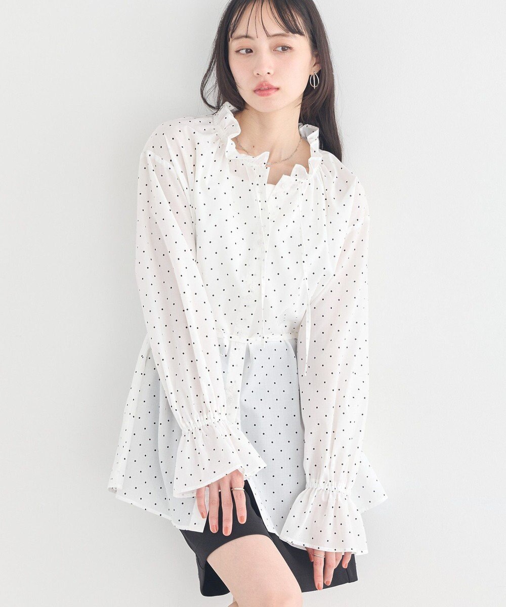 earth music&ecology 【イージーケア】TRキュプラダブルボタンフリルシャツ 