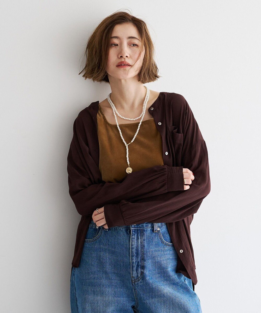 YECCA VECCA ドライタッチシアーバンドカラーシャツ 