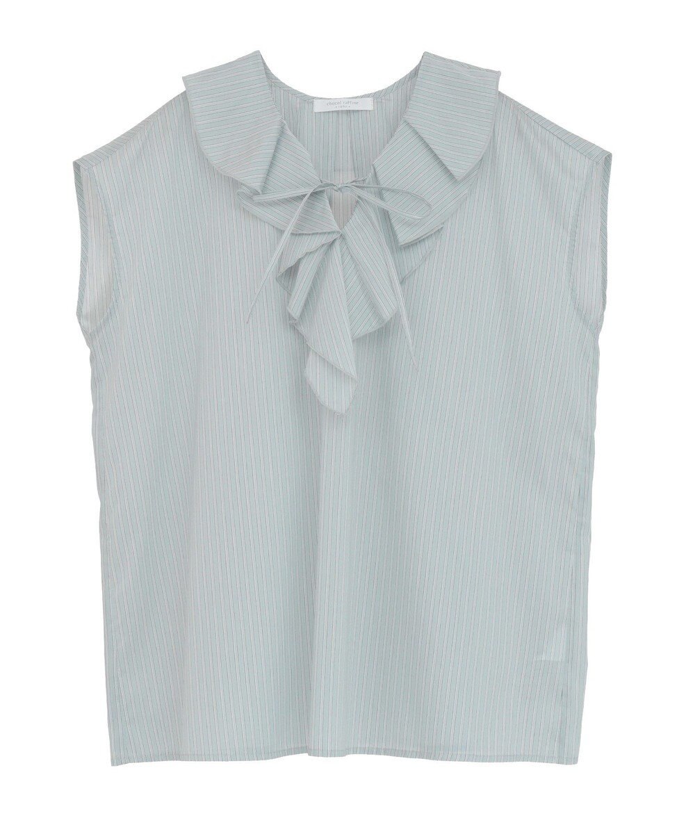Green Parks ノースリーブストライプフリルブラウス 