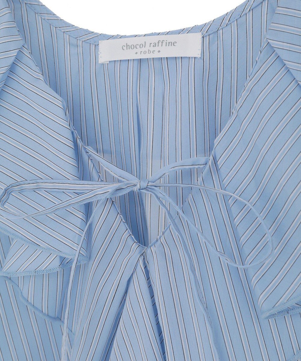 Green Parks ノースリーブストライプフリルブラウス 