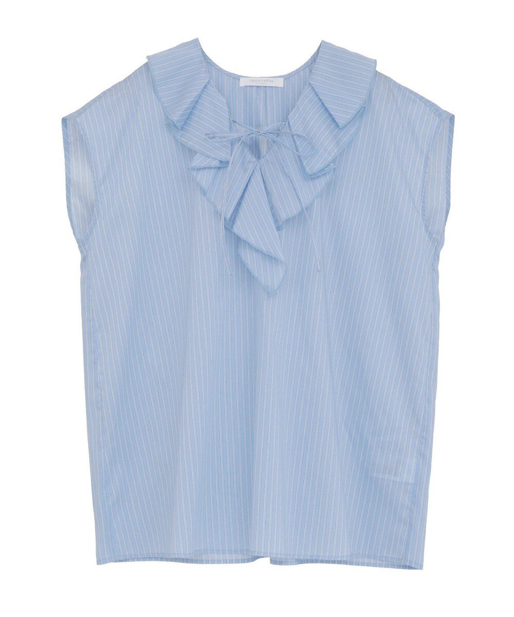 Green Parks ノースリーブストライプフリルブラウス 