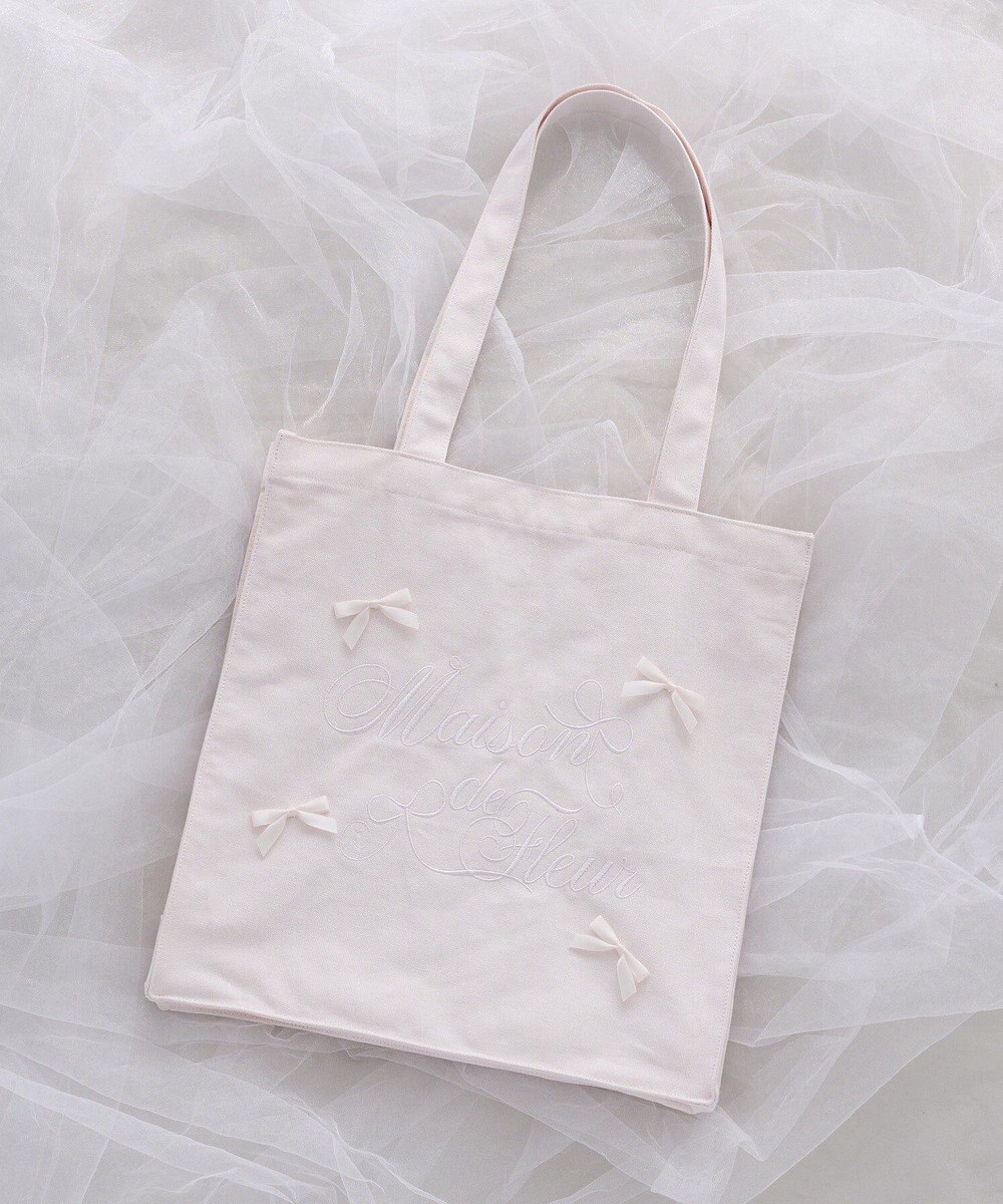 Maison de FLEUR リボンブランドロゴ刺繍スクエアトートバッグ 