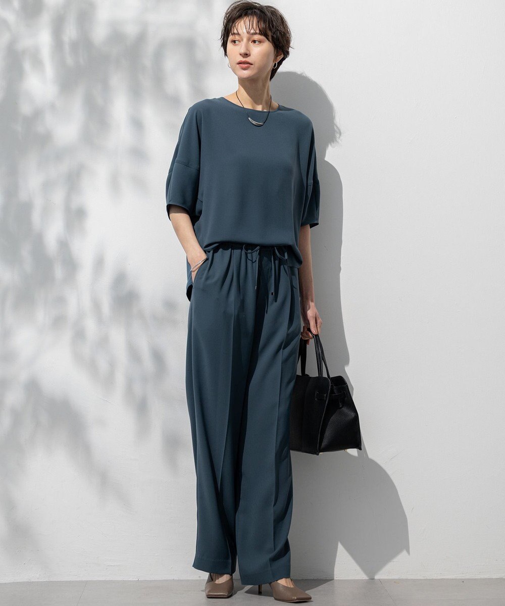 23区 【接触冷感/UVカット/吸水速乾】ストレッチジョーゼット ワイド パンツ 