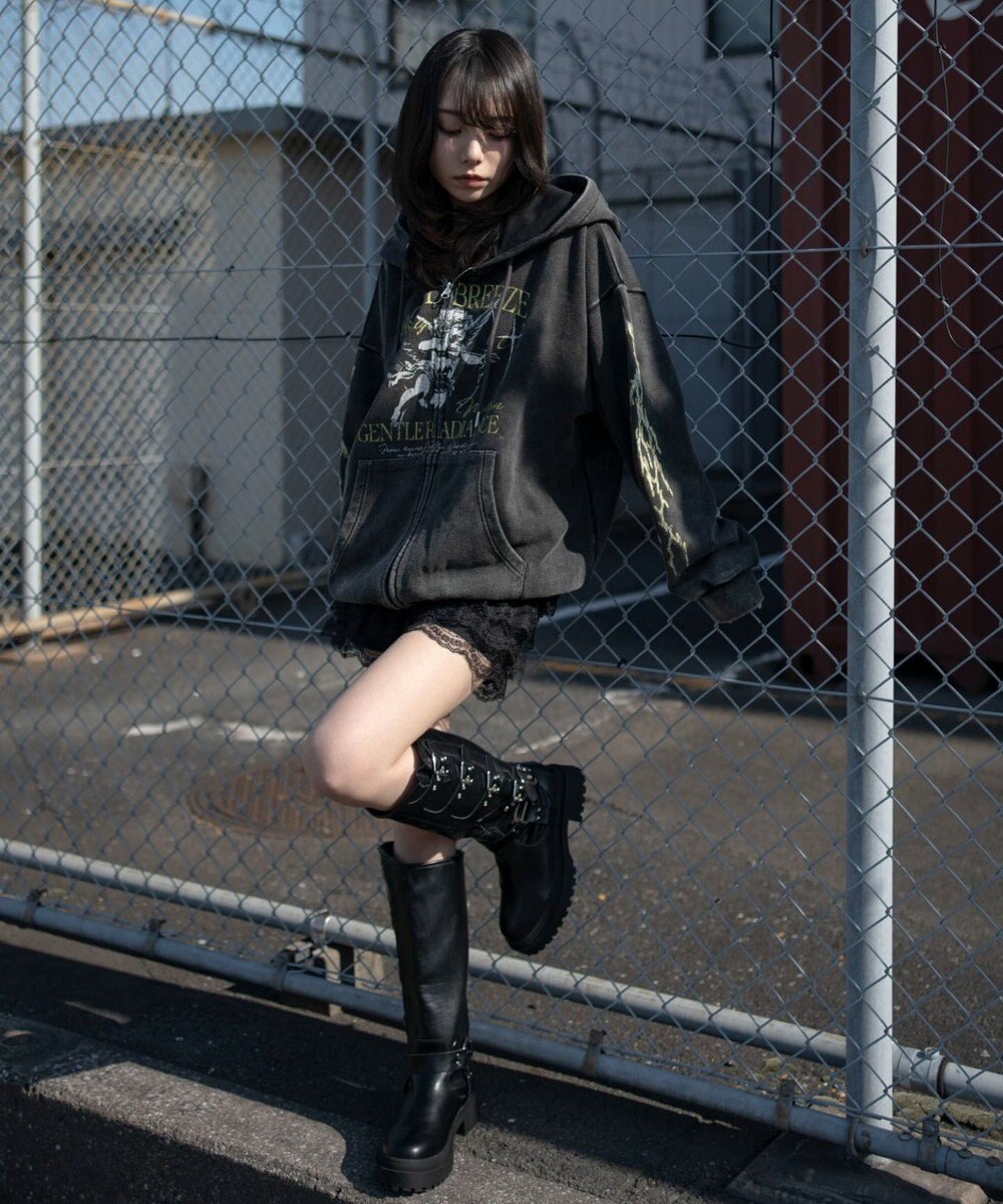 WEGO 【ユニセックス着用ITEM】ブリーチグラフィックZIPパーカー 